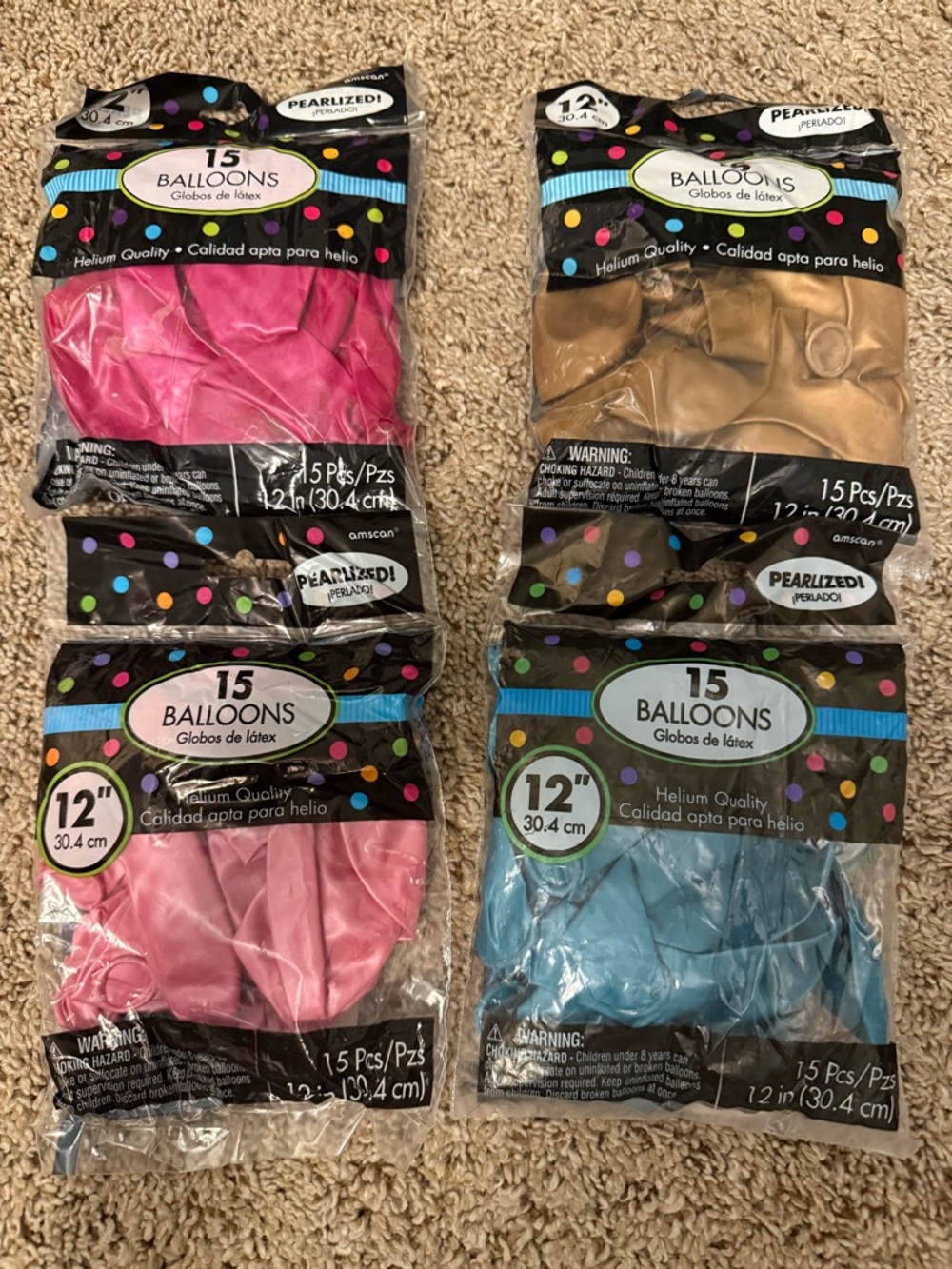 Amscan Pearlized Balloon Packs - Pink, Gold, Blue